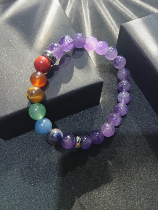 Pulseira 7 Chakras com Ametista – Equilíbrio, Proteção e Bem-Estar