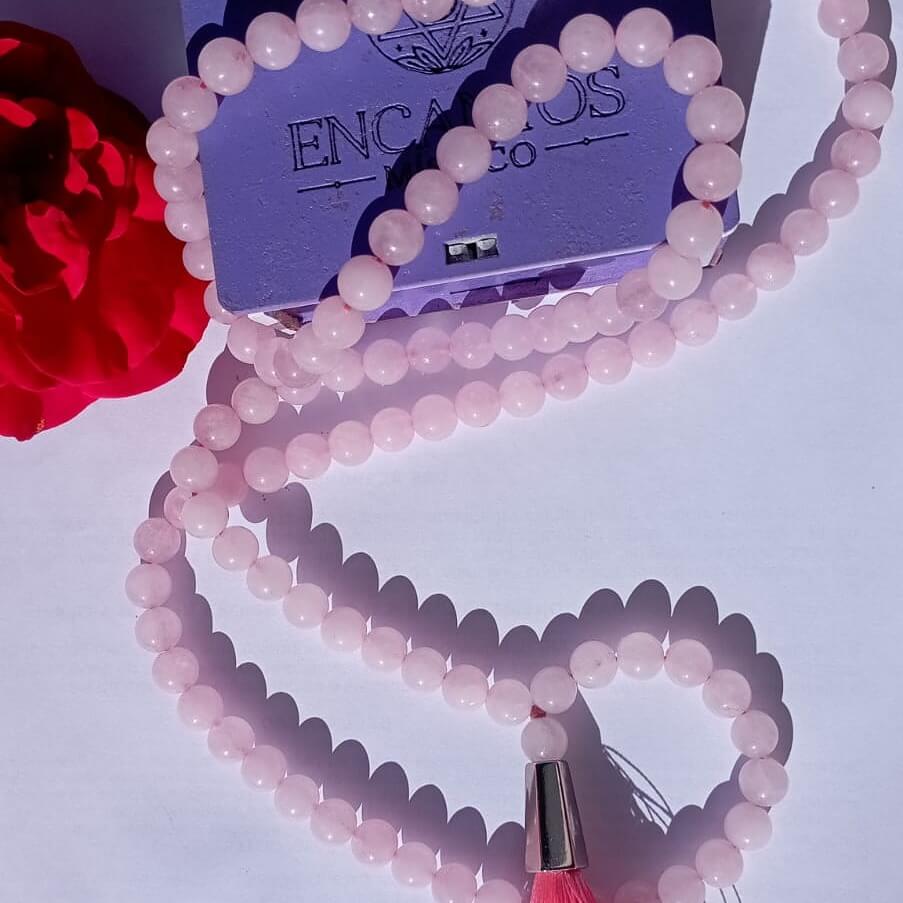 Japamala de Quartzo Rosa 108 Contas – Amor-Próprio, Cura Emocional e Meditação