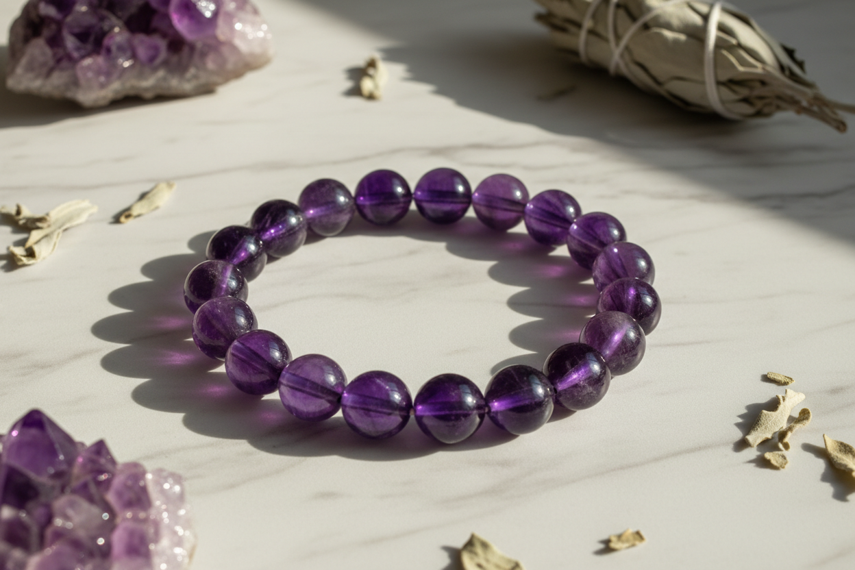 pulseira de contas de ametista roxo