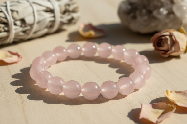 pulseira de contas quartzo rosa claro